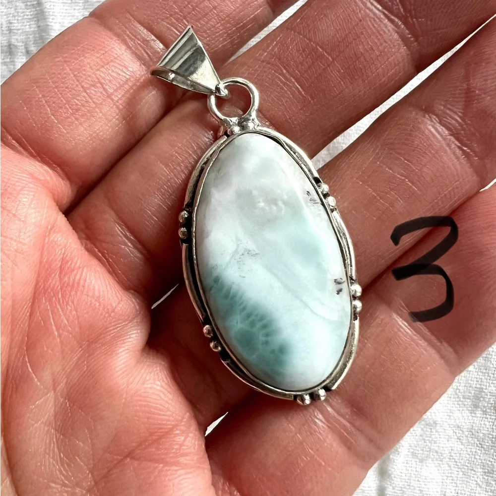 925 Calming Caribbean Larimar Bamboo Set Necklace Pendant